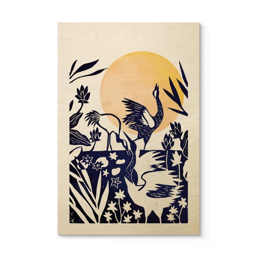 Cuadro de madera Goed Blauw - Linograbado Grúa