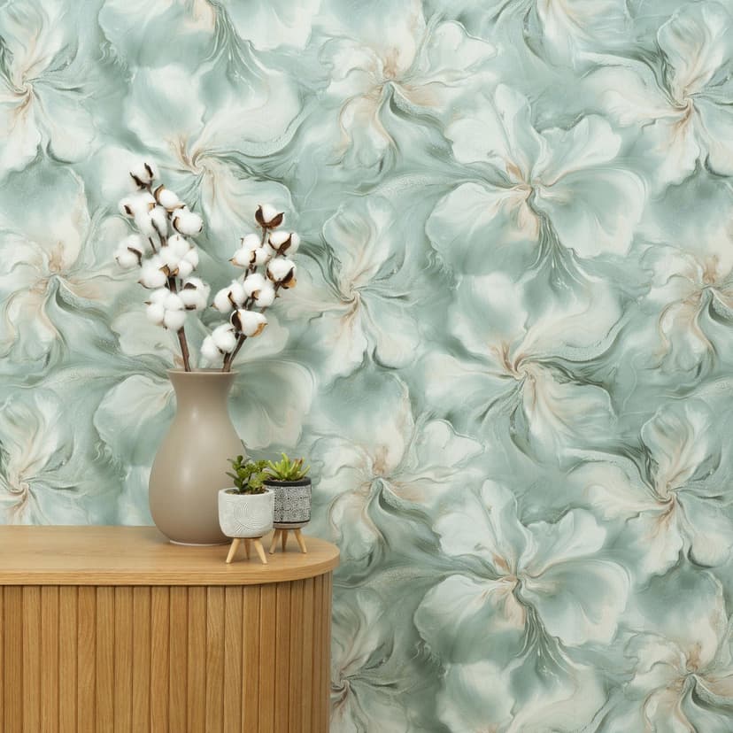 Papel pintado no tejido, papel pintado motivo floral Aurora verde
