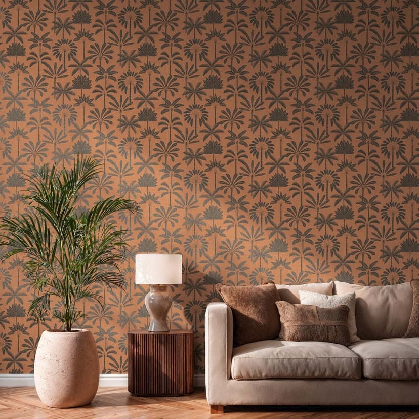 Papel pintado no tejido palmeras naranja negro metalizado papel pintado hojas naturaleza
