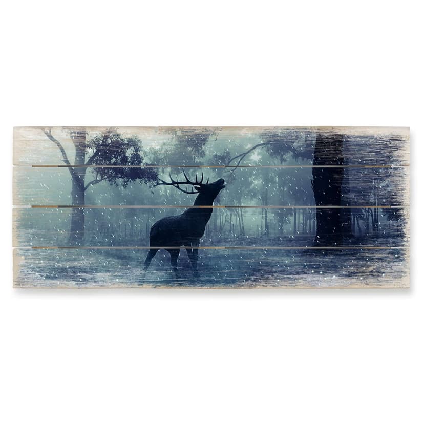 Cuadro de madera ciervos en el bosque de la mañana - Panorama