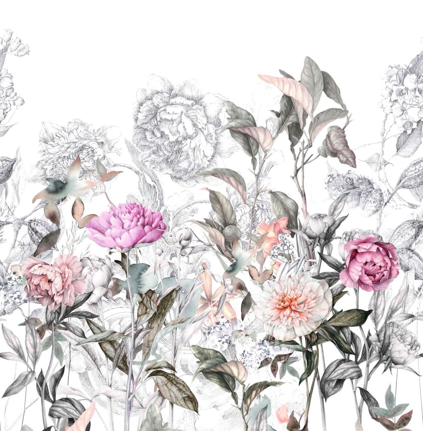 Fotomurale con motivo dibujo flor vintage en gris rosado 2,7 x 2,65 m