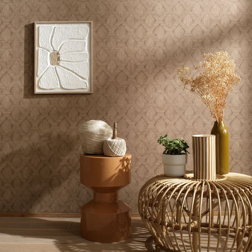 Papel pintado no tejido, papel pintado gráfico Jardín secreto marrón
