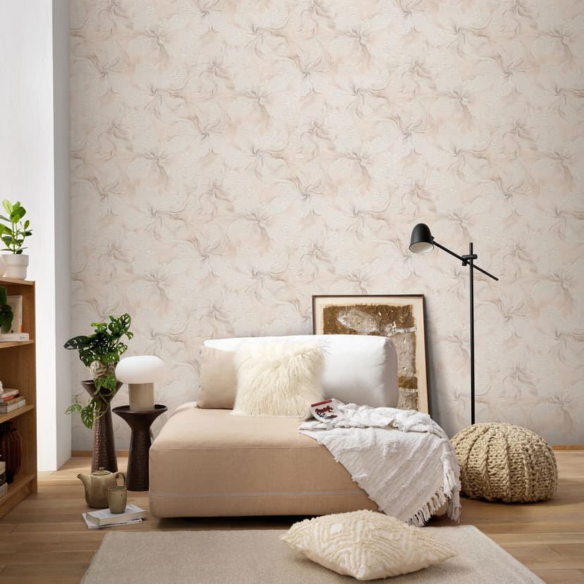 Papel pintado no tejido, papel pintado motivo floral Aurora coral
