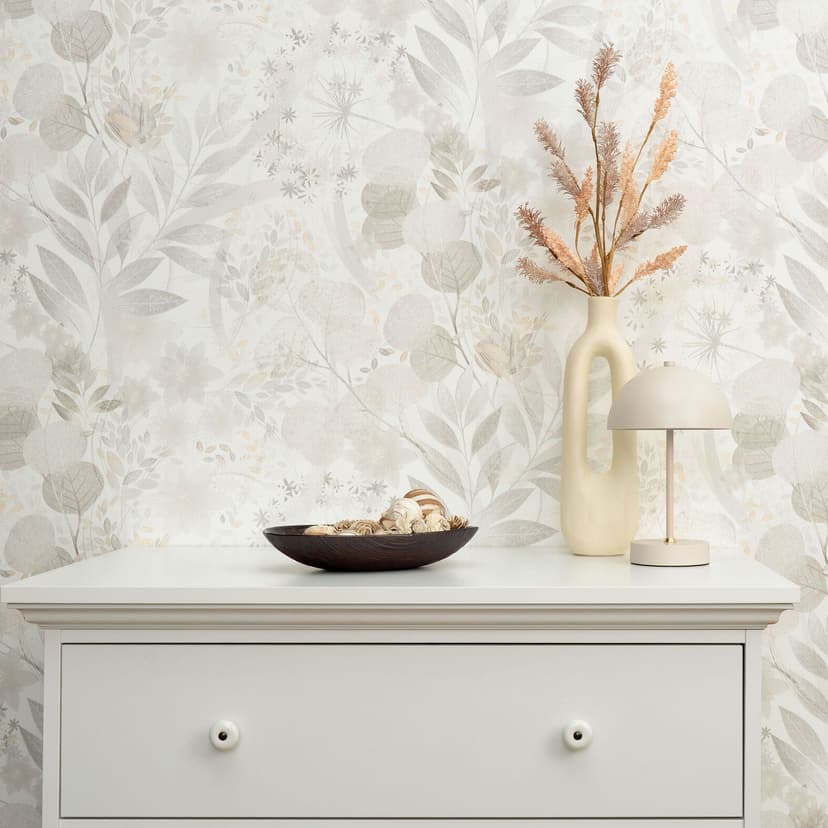 Papel pintado no tejido, papel pintado motivo hoja Secret Garden gris claro