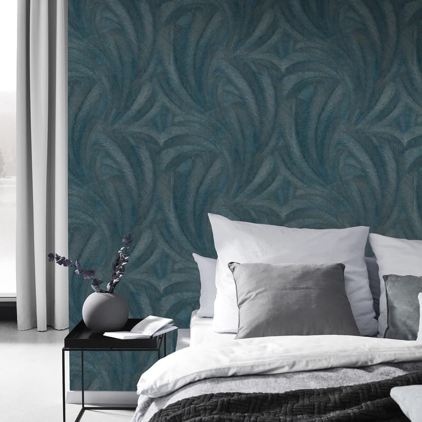 Papel pintado motivo hoja Elysium turquesa
