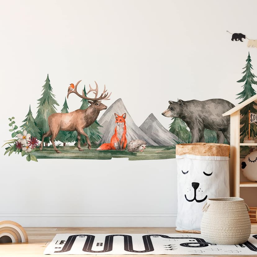 Papel pintado Habitación infantil ForestAnimals blanco verde - Papel pintado no tejido Designwalls 2 - 2,55 x 3,5 m