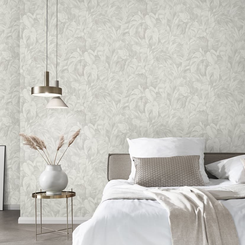 Papel pintado no tejido de aspecto selvático en gris