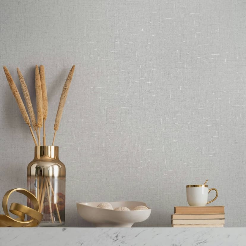 Papel pintado no tejido con textura lisa gris ligeramente brillante, blanco