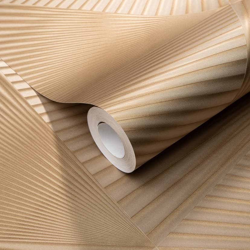 Papel pintado no tejido con Muestras gráficas y efecto metálico en dorado