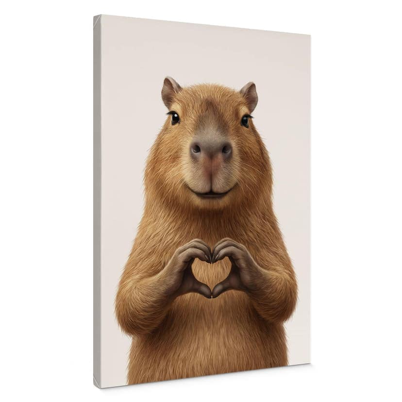 Lienzo Capibara con mano de corazón