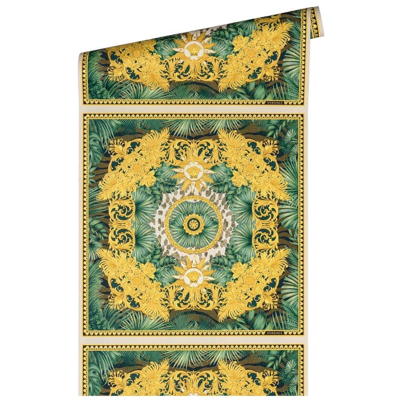 Papel pintado Versace Home hojas de palmera verde oro jungla papel pintado no tejido de lujo papel pintado de diseño