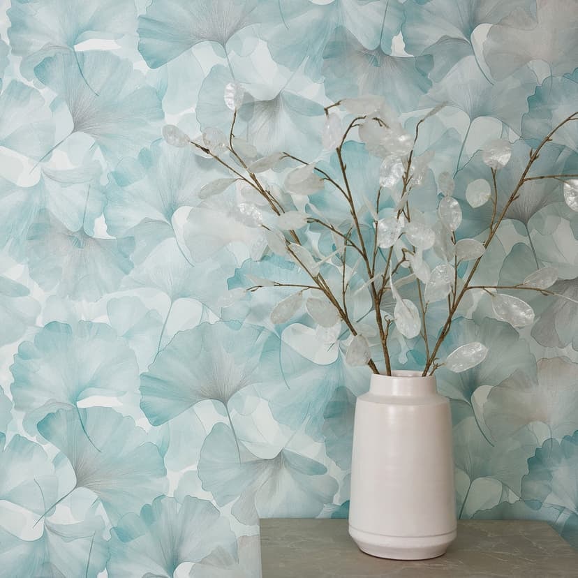 Papel pintado con motivo de hojas Verde Elíseo