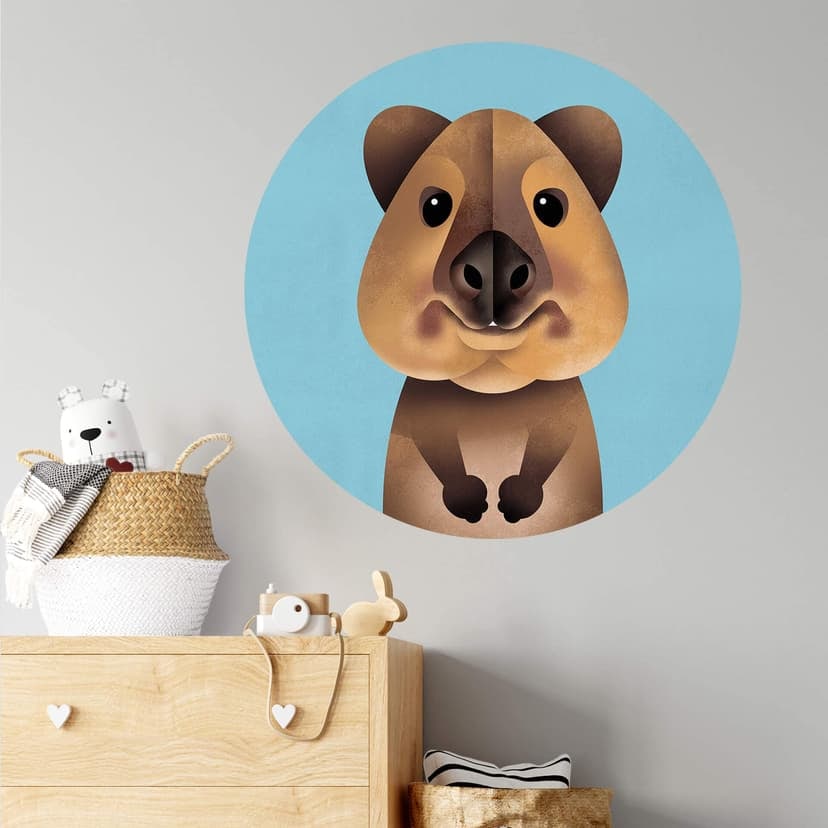 Vinilo decorativo para habitación infantil Quokka - motivo animal redondo - marrón