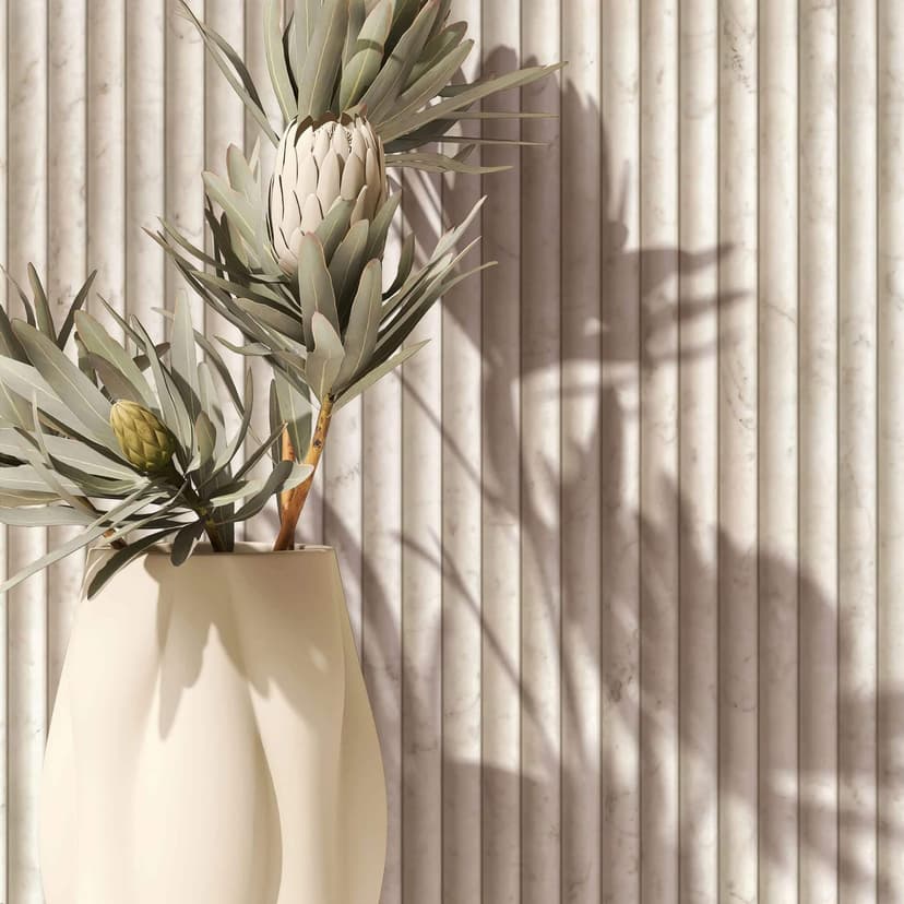 Papel pintado no tejido en mármol beige aspecto piedra panel rayas clásico