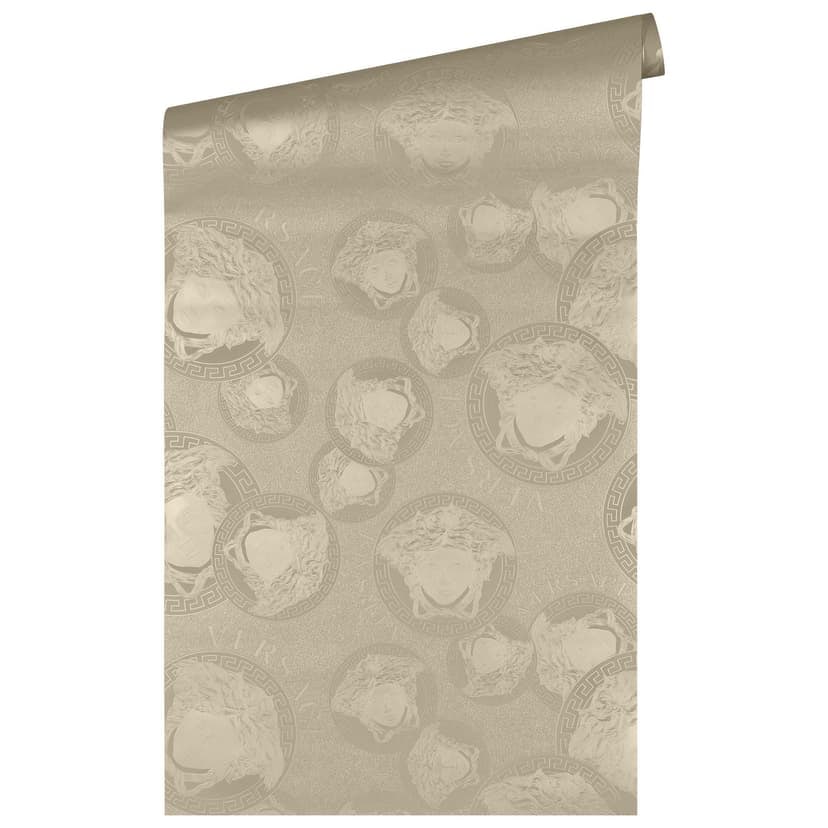 Papel pintado de lujo de Versace Home Medus color plata papel pintado de diseño Cabeza de Medusa plata brillante