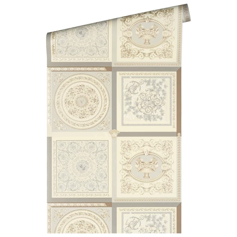 Versace Home Papel pintado Barroco clásico Papel pintado no tejido de diseño de lujo beige gris