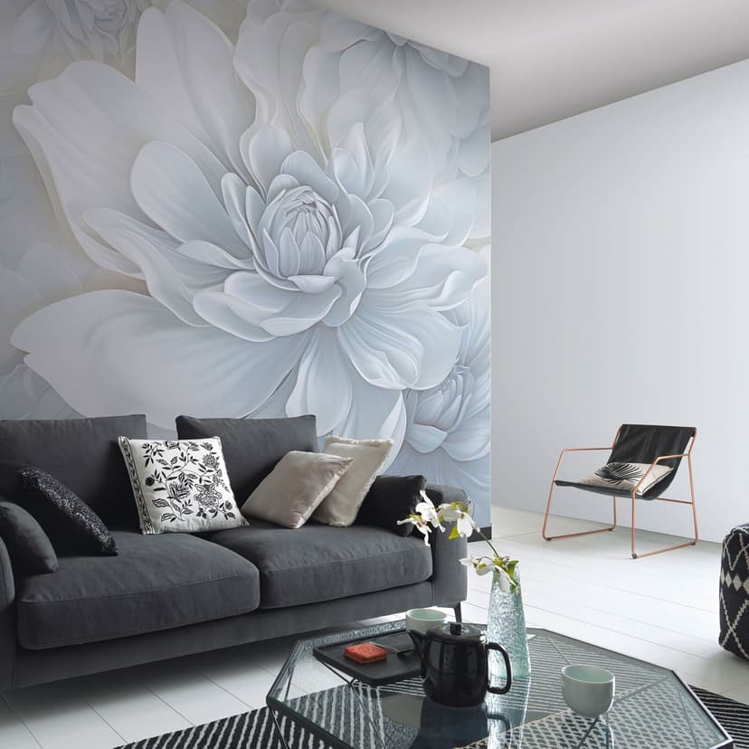 Papel pintado motivo floral Big Pictures gris 2,50 x 2,70 m