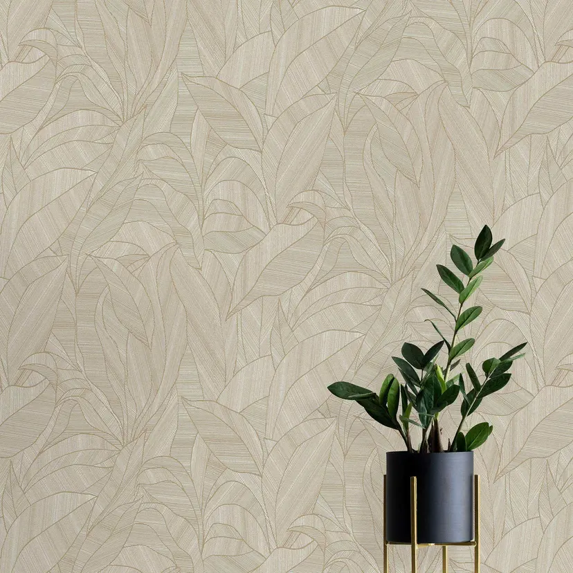 Papel pintado no tejido, papel pintado motivo hoja Cameo marrón