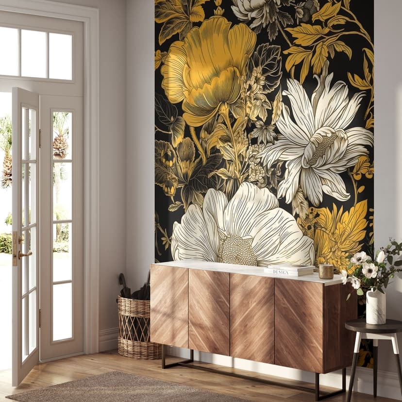 Esplendor floral en ocre - fotomural floral - Jaszke