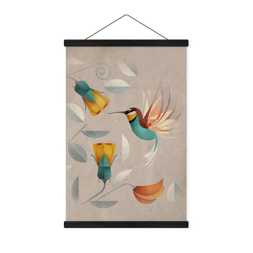 Póster de tela con motivo de pájaro - Colibrí - Marrón