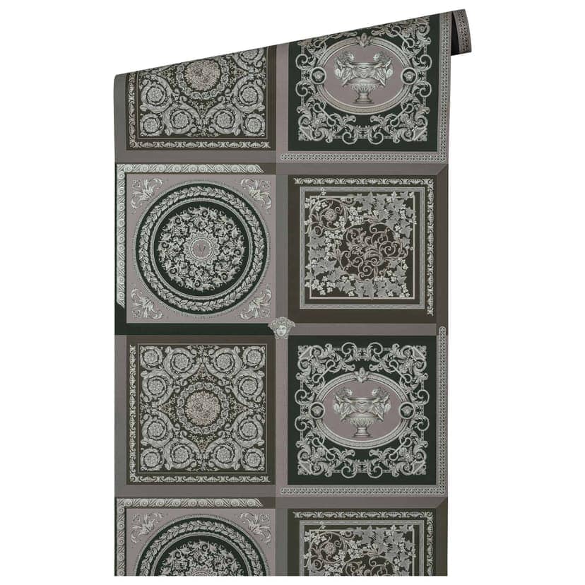 Papel pintado de diseño Versace Home papel pintado no tejido barroco de lujo gris plateado motivo clásico