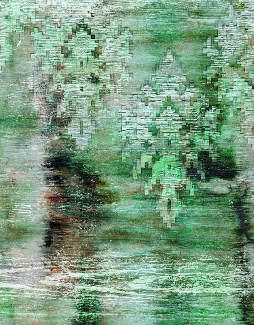 Fotomural con motivo abstracto de bosque de abedules en gris verdoso con textura 3,4 x 2,65 m