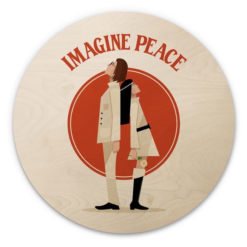 Cuadro de madera Imagina la paz - Dos para la paz y la esperanza - Retrodrome - Redondo