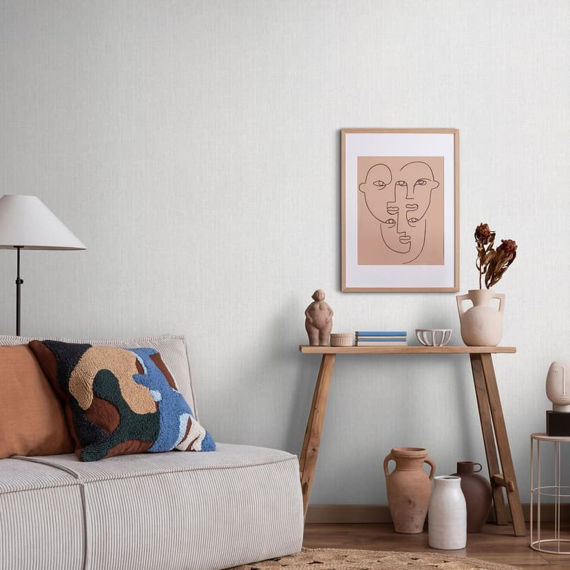 Papel pintado no tejido liso gris claro en lino aspecto discretamente moderno para salones tranquilos