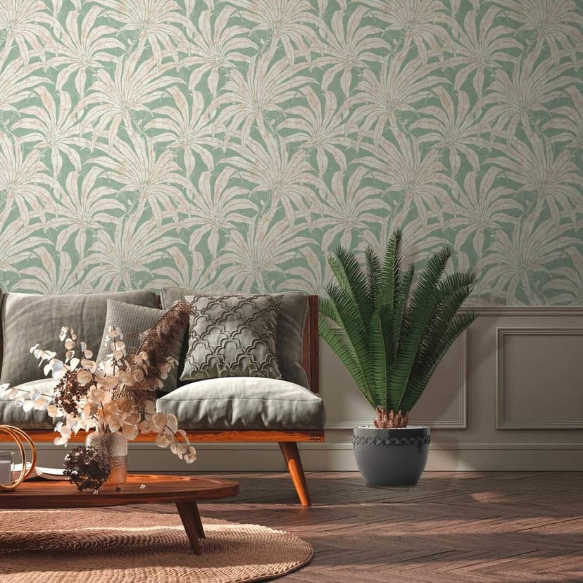 Papel pintado Selva verde claro brillante plateado - Papel pintado con motivos vegetales