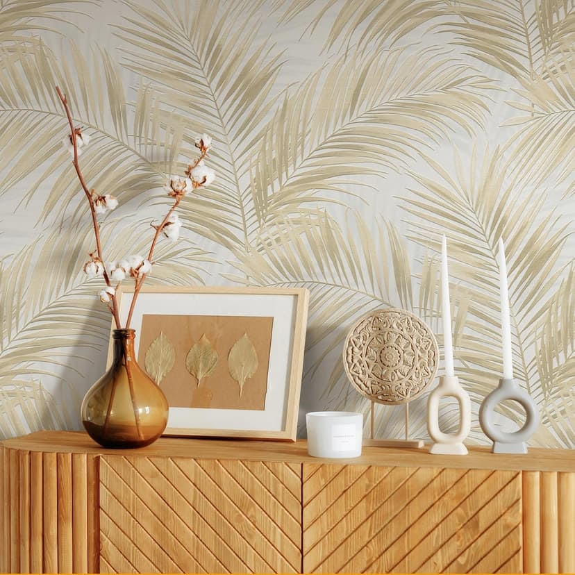 Papel pintado no tejido, papel pintado motivo hoja Cameo beige