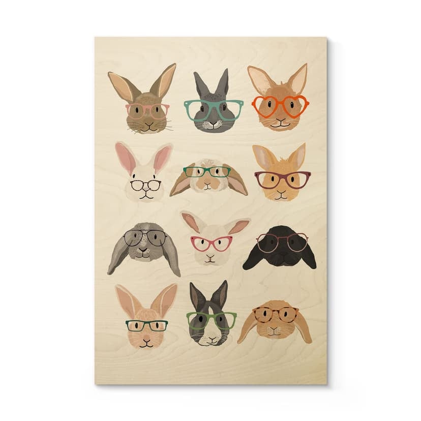 Cuadro de madera conejo con gafas - Melin