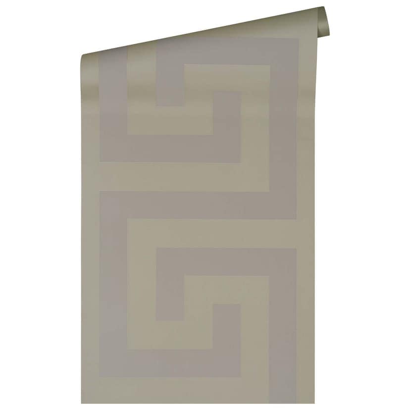 Papel pintado no tejido Versace Home con motivo de meandro Papel pintado de diseño de lujo geométrico gris plateado