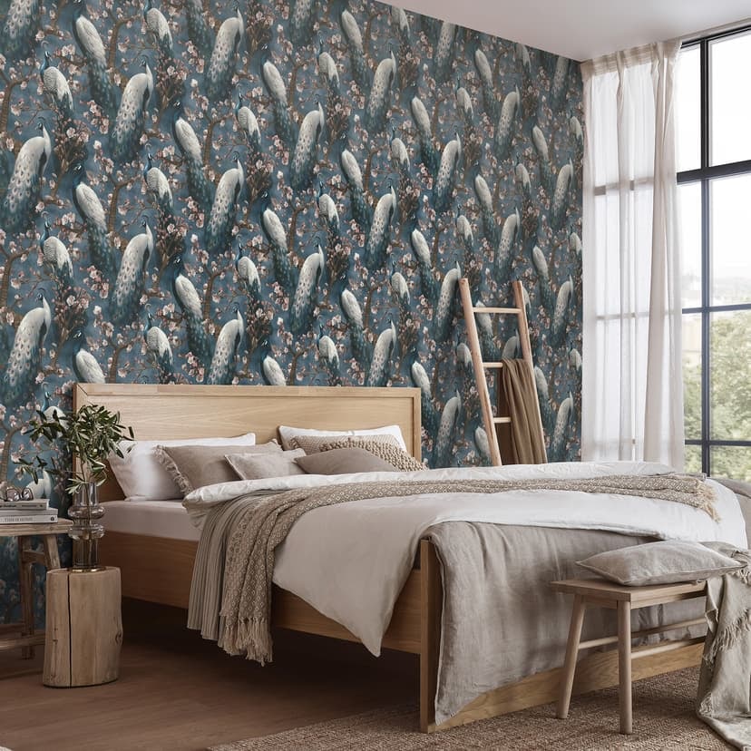 Papel pintado moderno de tejido-no tejido con motivos de animales en azul