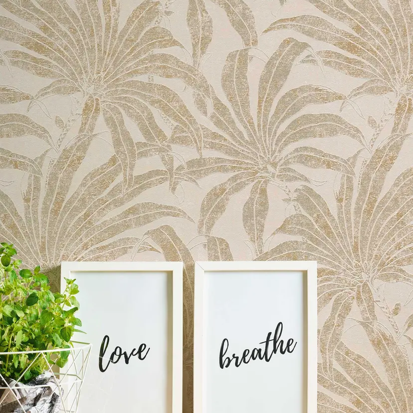 Papel pintado Planta oro claro brillante beige - papel pintado con motivo de selva