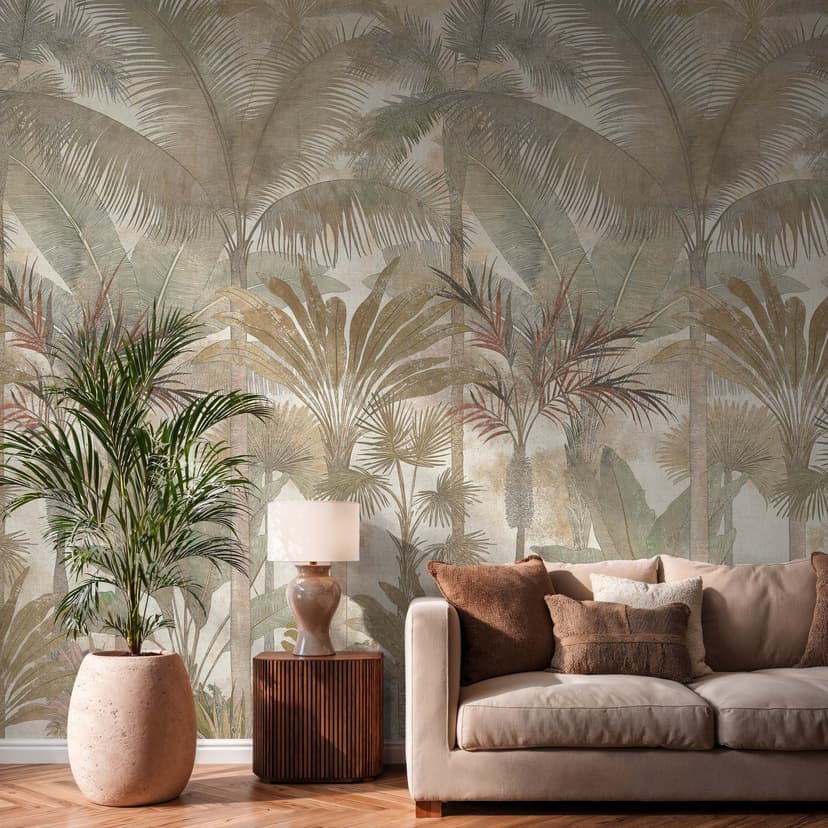 Fotomural palmeras selva expandible beige crema 159x280 cm Papel pintado no tejido