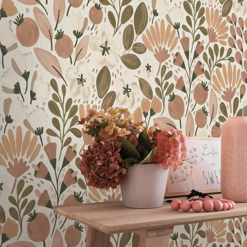 Papel pintado no tejido, papel pintado motivo floral La Terrasse marrón