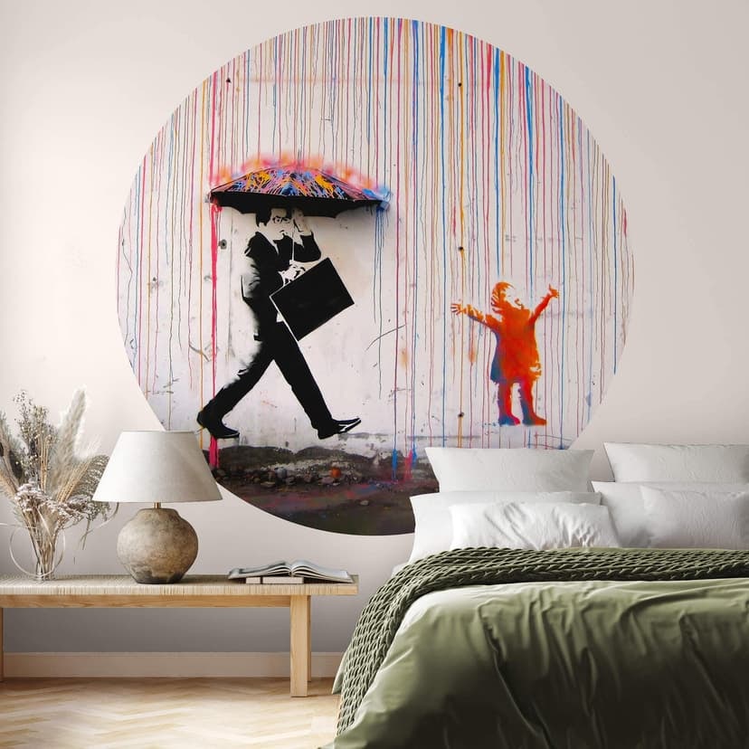 Banksy - Lluvia de colores - Fotomural redondo - Papel pintado autoadhesivo/no tejido