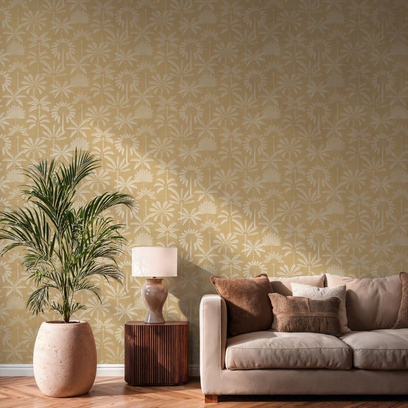 Papel pintado no tejido palmeras beige crema papel pintado metalizado hojas naturaleza pasillo