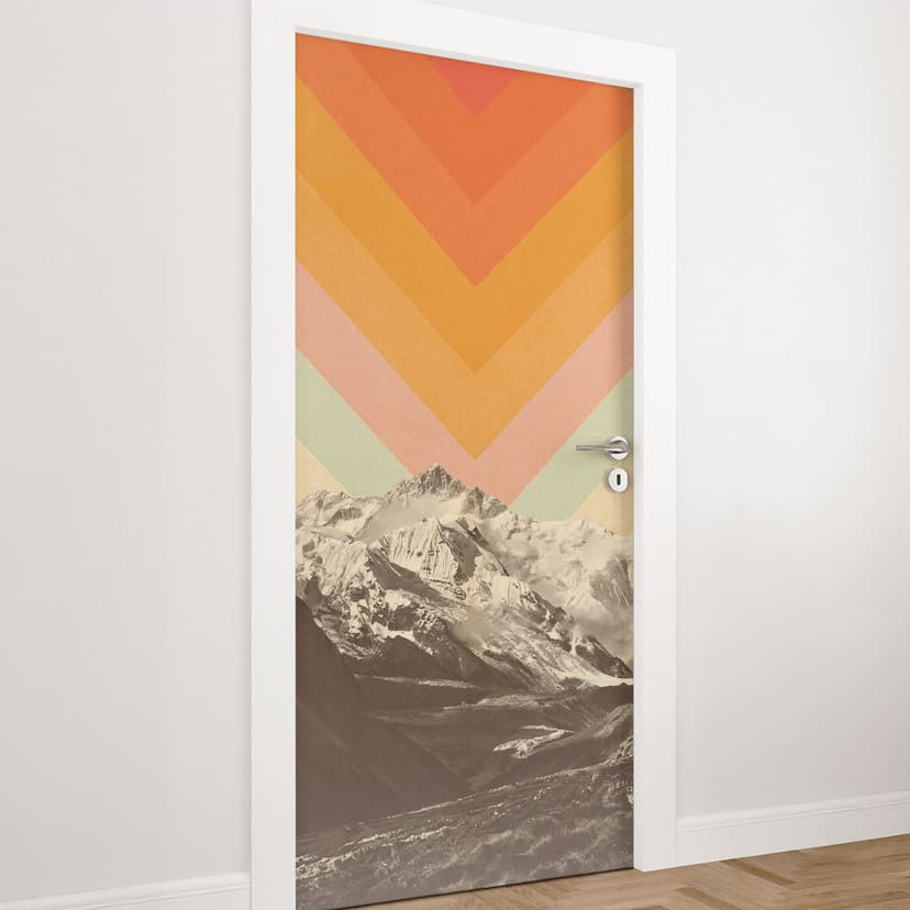 Vinilo para puerta paisaje de montaña retro - Bodart - Decoración autoadhesiva para puertas