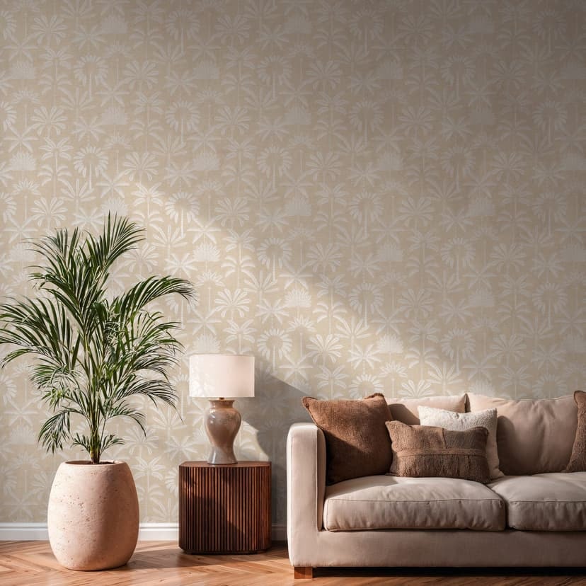 Papel pintado no tejido palmeras beige crema blanco metalizado papel pintado hojas naturaleza