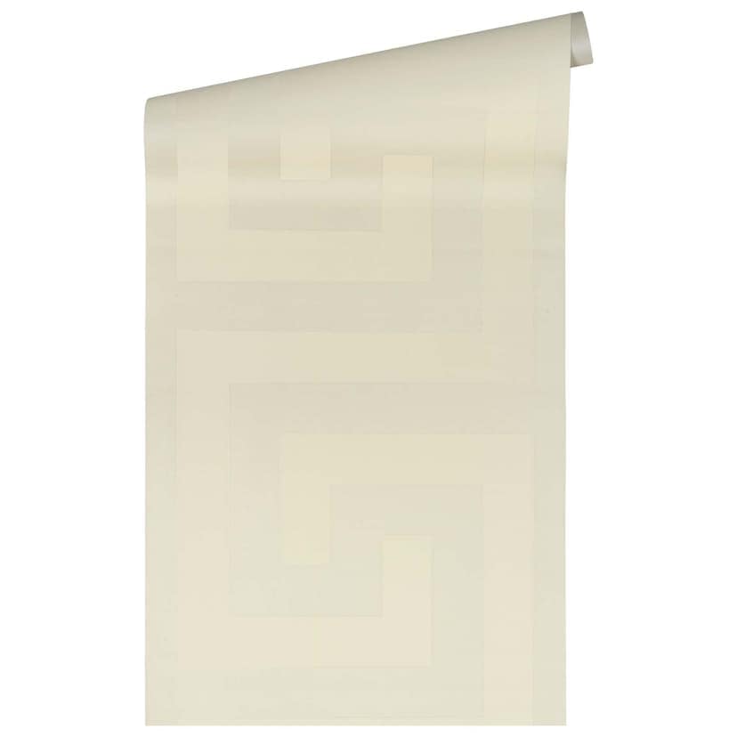 Papel pintado Versace Home con motivo meandro geométrico blanco crema