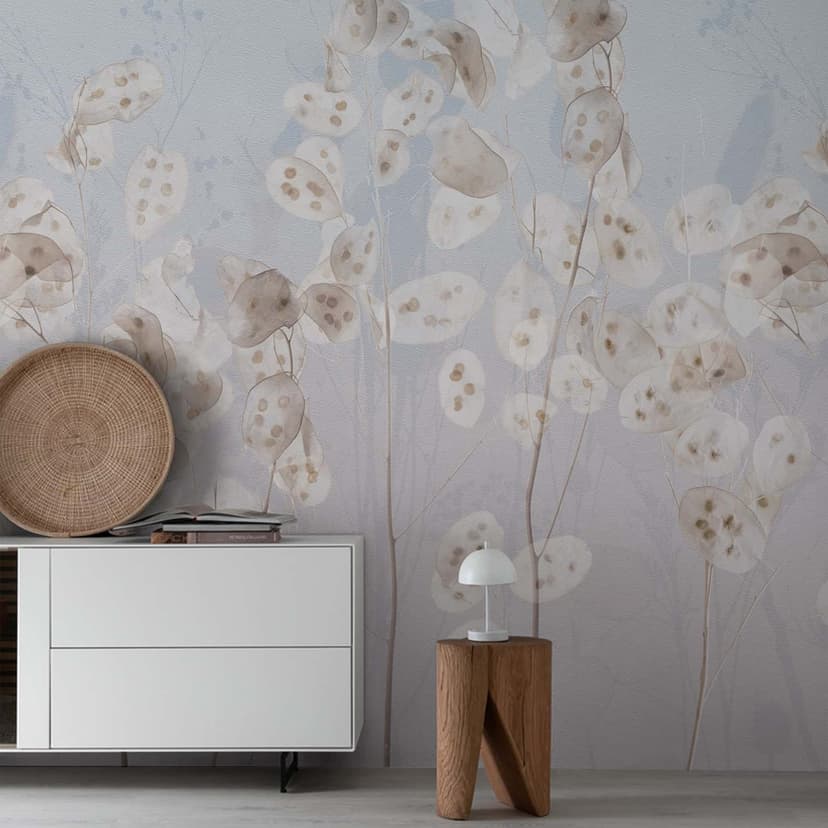 Fotomural flores, hojas naturaleza floral, moderno en azul