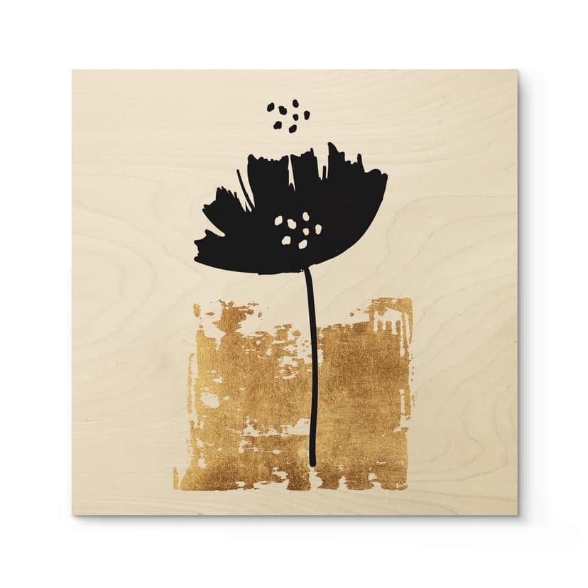 Cuadro de madera Kubistika - Flor negra - Cuadrado