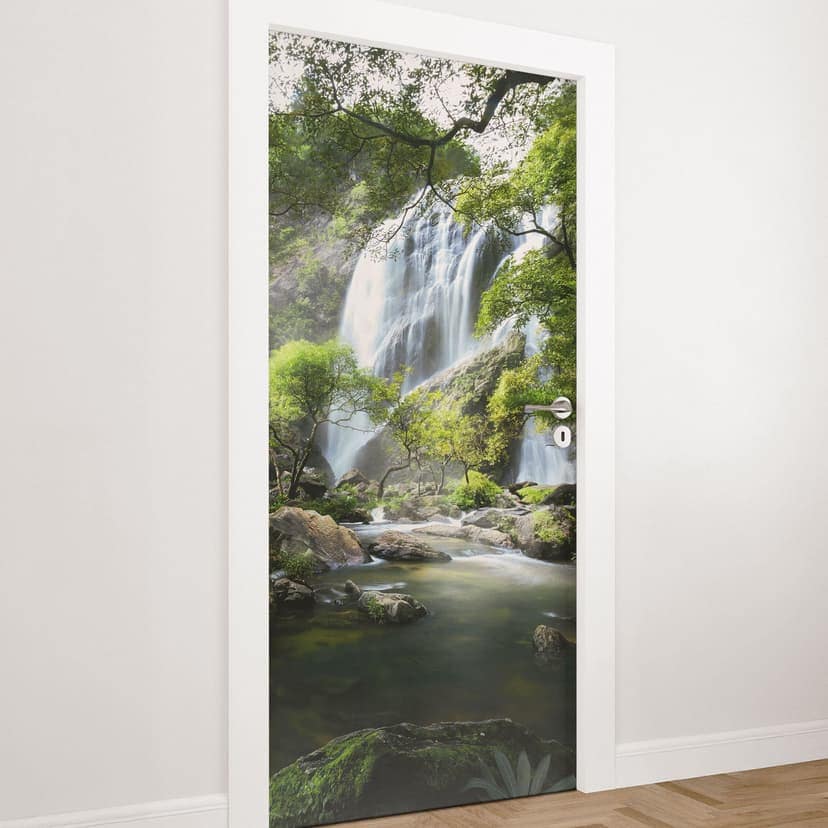 Vinilo puerta cascada en el bosque - Foto - Decoración autoadhesiva para puertas