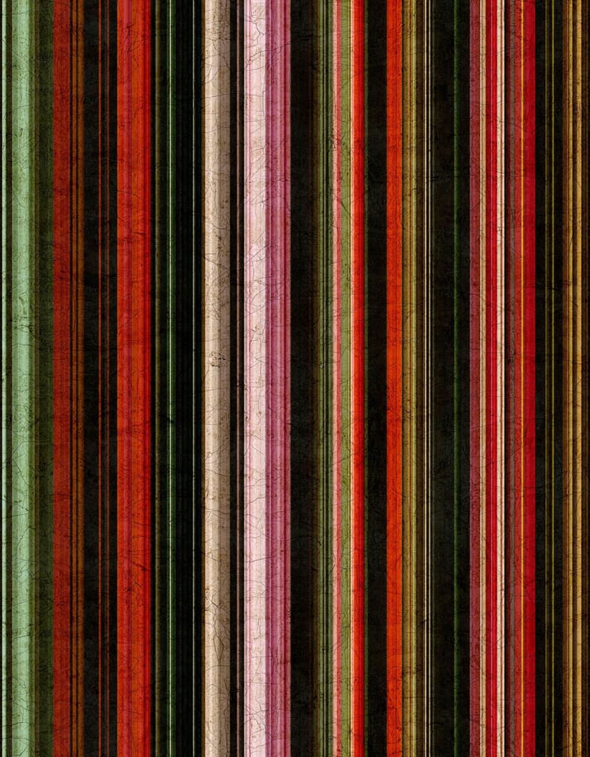 Fotomurale motivo papel pintado vintage rayas en rojo verde negro con textura pátina 3,4 x 2,65 m