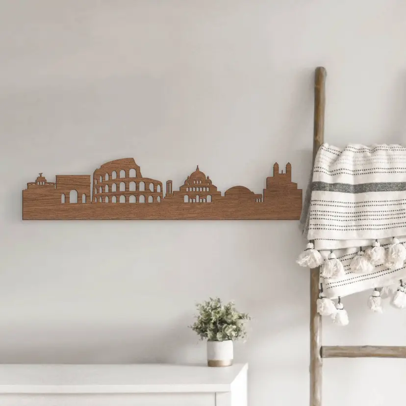 Arte en madera chapada de caoba - Roma skyline