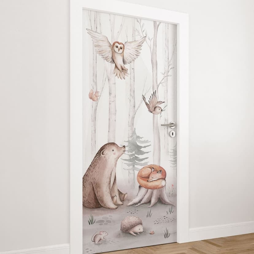 Vinilo para puertas de habitaciones infantiles - Animales bonitos en el bosque - Kvilis - Decoración