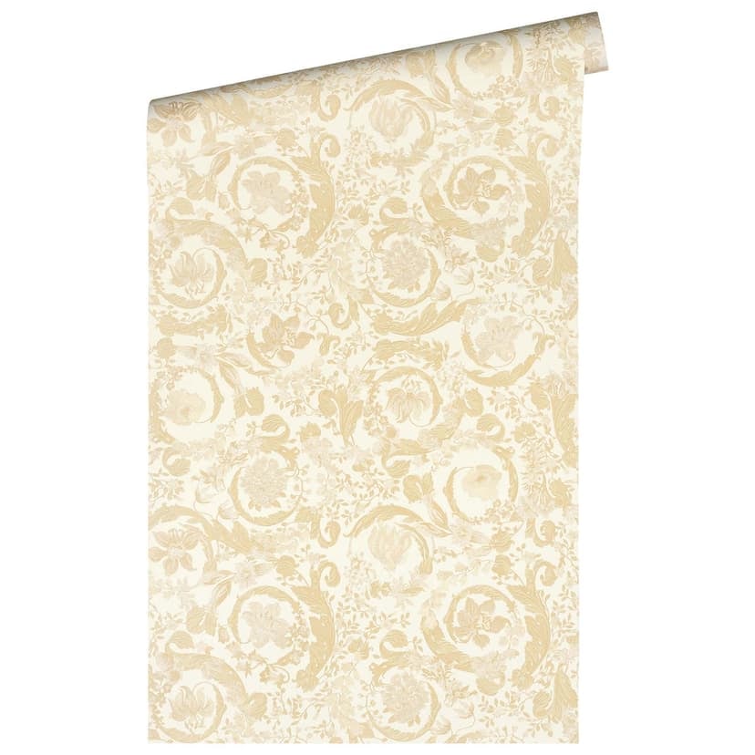 Papel pintado no tejido de Versace Home lujoso papel pintado floral beige crema