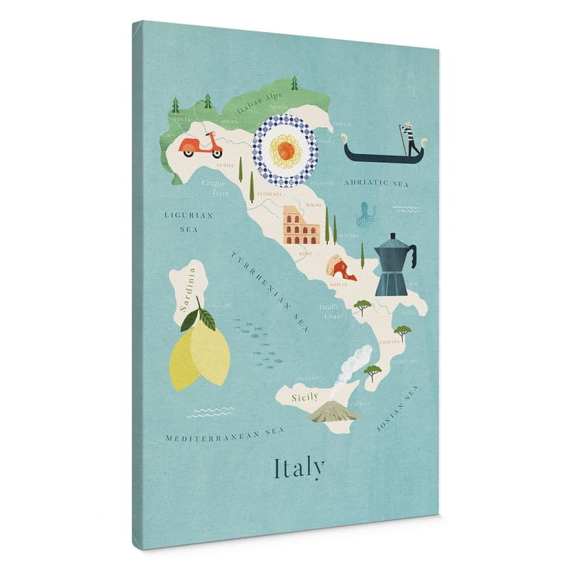 Lienzo con mapa de Italia - Rivers