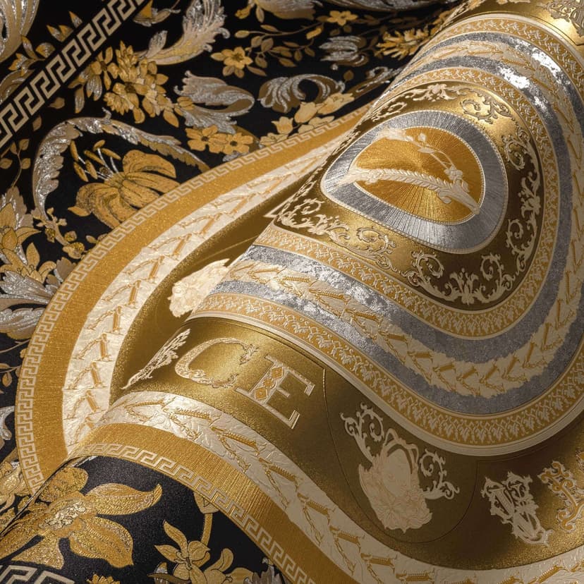 Papel pintado Versace Home oro negro clásico de lujo de diseño no tejido floral
